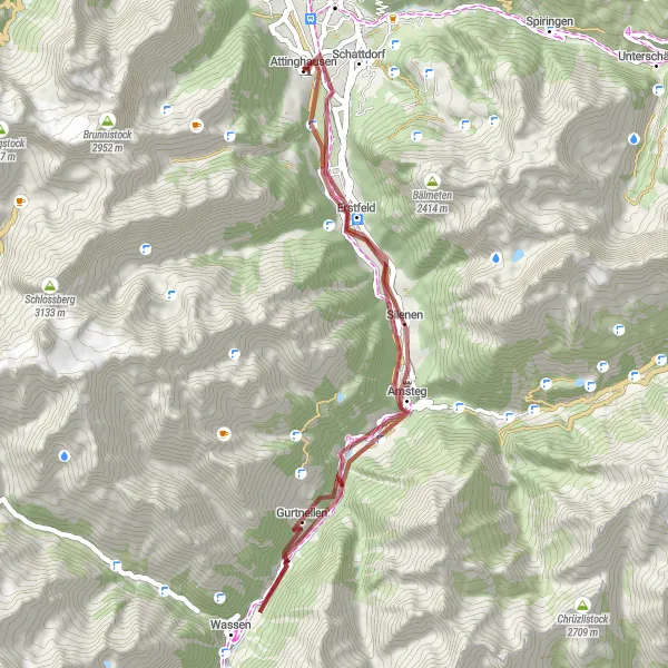 Miniatura mapy "Trasa rowerowa szutrowa w okolicach Attinghausen" - trasy rowerowej w Zentralschweiz, Switzerland. Wygenerowane przez planer tras rowerowych Tarmacs.app