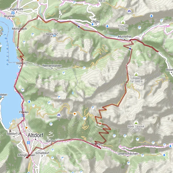 Karttaminiaatyyri "Maastopyöräilyreitti Attinghausenin lähellä" pyöräilyinspiraatiosta alueella Zentralschweiz, Switzerland. Luotu Tarmacs.app pyöräilyreittisuunnittelijalla