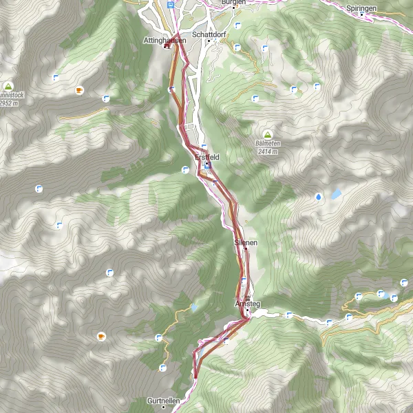 Karttaminiaatyyri "Pyöräilyreitti Attinghausenista Intschiin" pyöräilyinspiraatiosta alueella Zentralschweiz, Switzerland. Luotu Tarmacs.app pyöräilyreittisuunnittelijalla