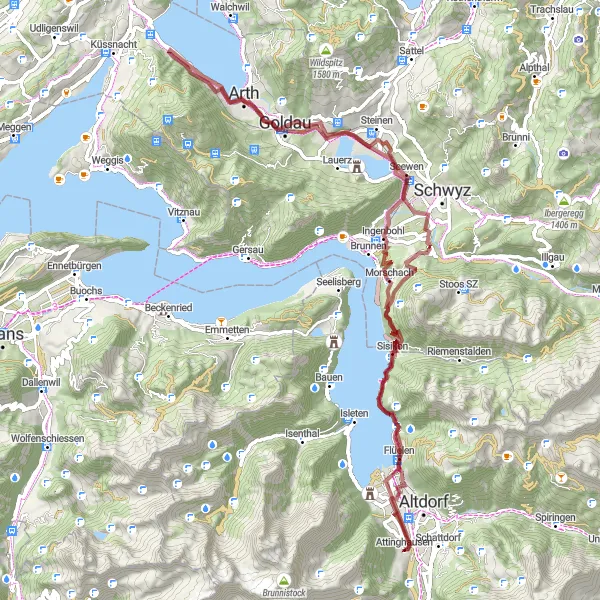 Miniatua del mapa de inspiración ciclista "Ruta de Grava Rudenz-Seedorf UR" en Zentralschweiz, Switzerland. Generado por Tarmacs.app planificador de rutas ciclistas