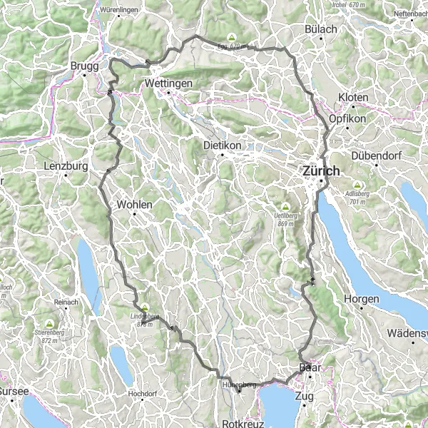 Zemljevid v pomanjšavi "Road Reuss Adventure" kolesarske inspiracije v Zentralschweiz, Switzerland. Generirano z načrtovalcem kolesarskih poti Tarmacs.app