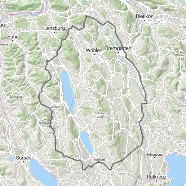 Mapa miniatúra "Okruhová cyklistická trasa Zentralschweiz" cyklistická inšpirácia v Zentralschweiz, Switzerland. Vygenerované cyklistickým plánovačom trás Tarmacs.app