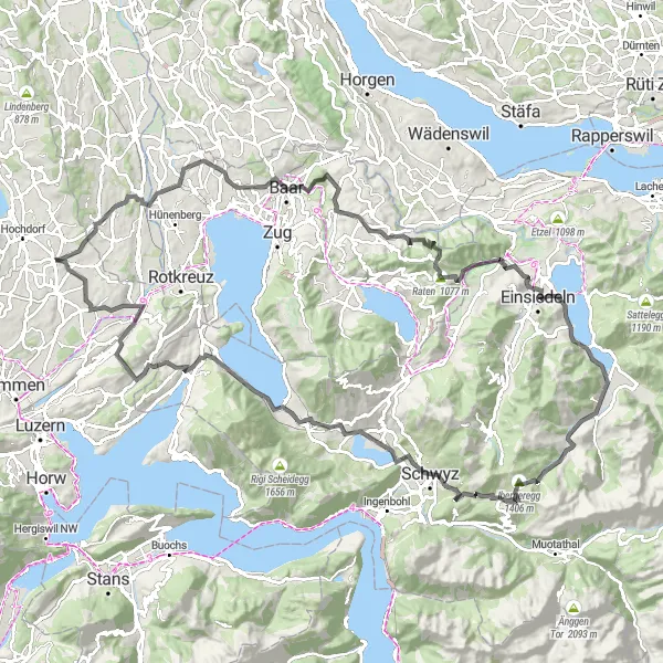 Miniature de la carte de l'inspiration cycliste "Aventure à vélo au coeur de la Suisse" dans la Zentralschweiz, Switzerland. Générée par le planificateur d'itinéraire cycliste Tarmacs.app