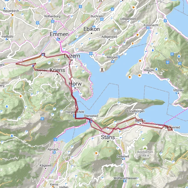 Map miniature of "Scenic Gravel Route: Beckenried and Beyond" cycling inspiration in Zentralschweiz, Switzerland. Generated by Tarmacs.app cycling route planner