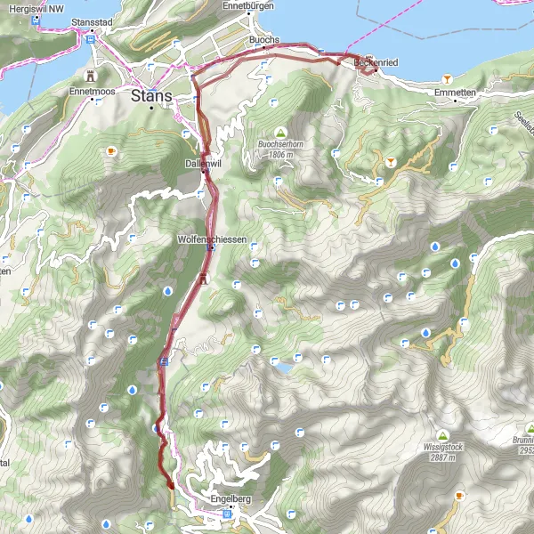 Miniature de la carte de l'inspiration cycliste "Le Tour des Montagnes autour de Beckenried" dans la Zentralschweiz, Switzerland. Générée par le planificateur d'itinéraire cycliste Tarmacs.app