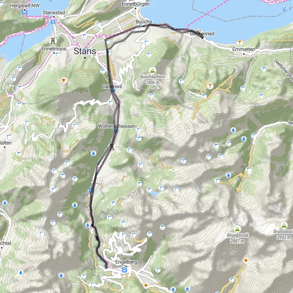 Map miniature of "Beckenried - Mittelpunkt der Zentralschweiz Loop" cycling inspiration in Zentralschweiz, Switzerland. Generated by Tarmacs.app cycling route planner