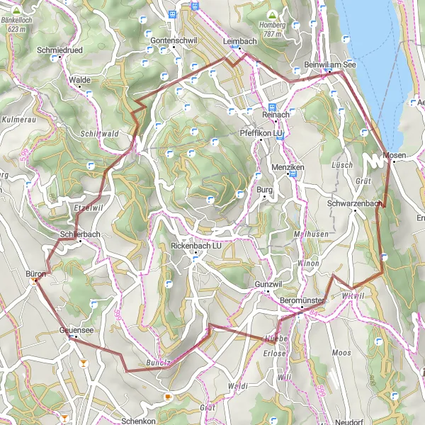 Miniatua del mapa de inspiración ciclista "Ruta Gravel por Gontenschwil" en Zentralschweiz, Switzerland. Generado por Tarmacs.app planificador de rutas ciclistas