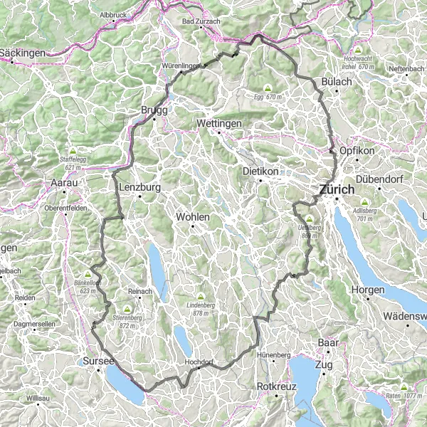 Map miniature of "Büron Road Adventure" cycling inspiration in Zentralschweiz, Switzerland. Generated by Tarmacs.app cycling route planner