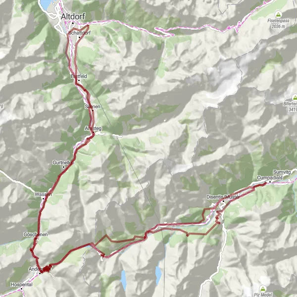 Zemljevid v pomanjšavi "Gorsko kolesarjenje po Zentralschweizu" kolesarske inspiracije v Zentralschweiz, Switzerland. Generirano z načrtovalcem kolesarskih poti Tarmacs.app