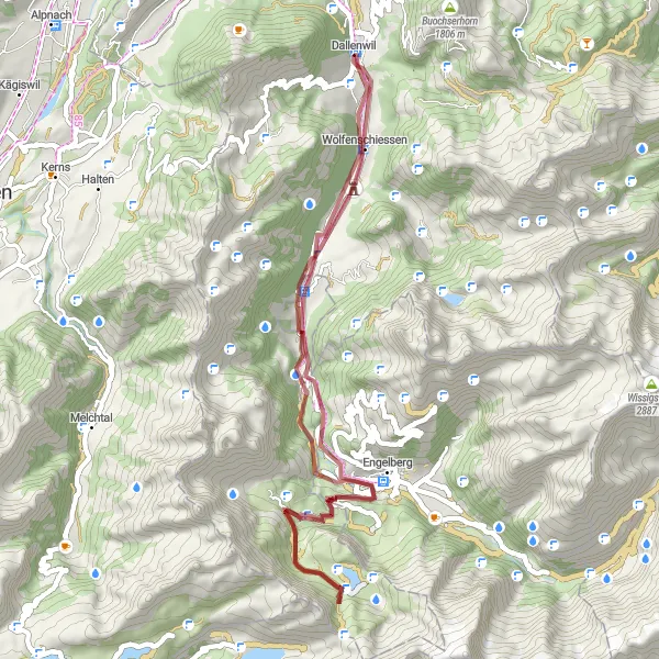 Miniature de la carte de l'inspiration cycliste "L'aventure des Alpages Gravel" dans la Zentralschweiz, Switzerland. Générée par le planificateur d'itinéraire cycliste Tarmacs.app