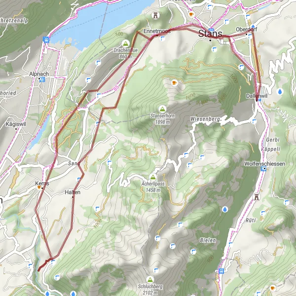 Zemljevid v pomanjšavi "Gorska gravel avantura" kolesarske inspiracije v Zentralschweiz, Switzerland. Generirano z načrtovalcem kolesarskih poti Tarmacs.app