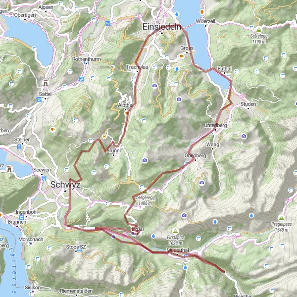 Mapa miniatúra "Gravel around Sihlsee" cyklistická inšpirácia v Zentralschweiz, Switzerland. Vygenerované cyklistickým plánovačom trás Tarmacs.app