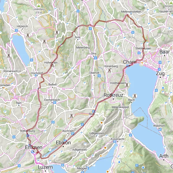 Miniatura mapy "Trasa rowerowa Gravel Riffigweiher - Gletschergarten-Turm" - trasy rowerowej w Zentralschweiz, Switzerland. Wygenerowane przez planer tras rowerowych Tarmacs.app