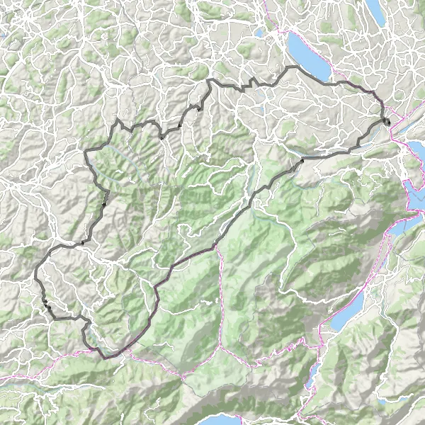 Miniatura mapy "Trasa rowerowa przez alpejskie szczyty i malownicze doliny" - trasy rowerowej w Zentralschweiz, Switzerland. Wygenerowane przez planer tras rowerowych Tarmacs.app