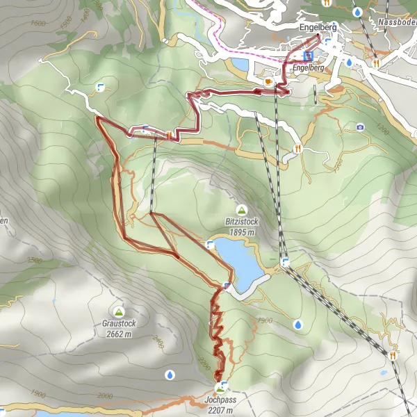 Map miniature of "Engelberg Gravel Adventure" cycling inspiration in Zentralschweiz, Switzerland. Generated by Tarmacs.app cycling route planner