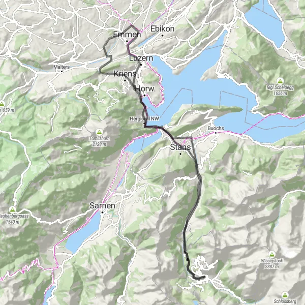 Karttaminiaatyyri "Engelbergin kiertäminen" pyöräilyinspiraatiosta alueella Zentralschweiz, Switzerland. Luotu Tarmacs.app pyöräilyreittisuunnittelijalla