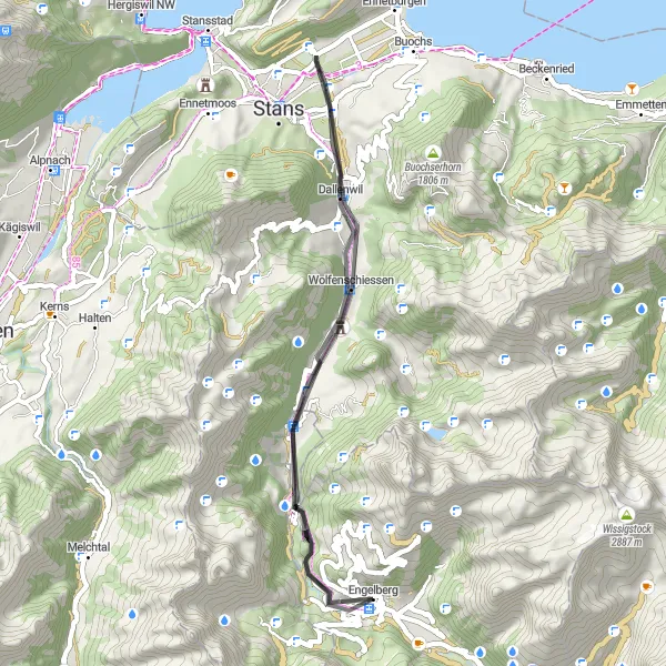 Zemljevid v pomanjšavi "Okrog Kloster Engelberg" kolesarske inspiracije v Zentralschweiz, Switzerland. Generirano z načrtovalcem kolesarskih poti Tarmacs.app