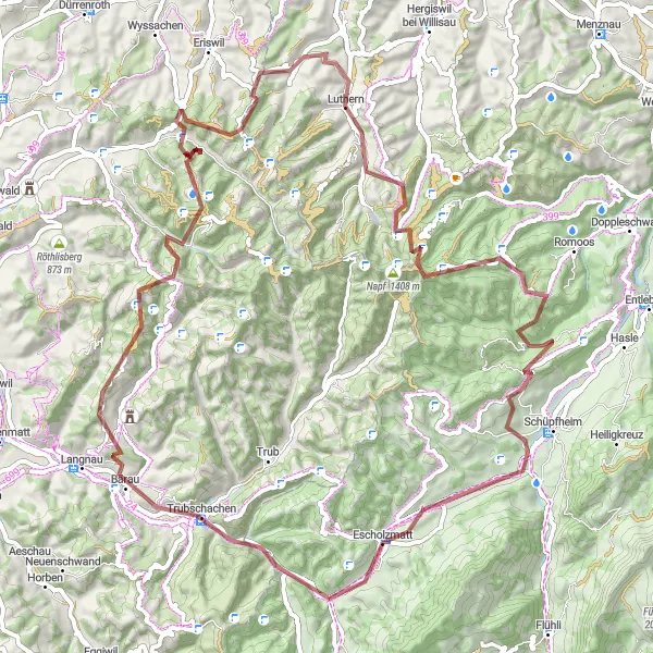 Mapa miniatúra "Gravel trasa cez Lüderenalp a Schüpferegg" cyklistická inšpirácia v Zentralschweiz, Switzerland. Vygenerované cyklistickým plánovačom trás Tarmacs.app