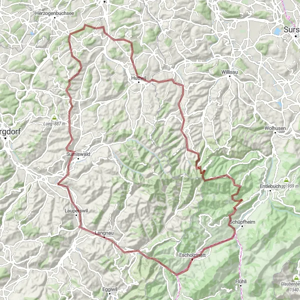 Mapa miniatúra "Jazdecká cestička okolo Escholzmatt" cyklistická inšpirácia v Zentralschweiz, Switzerland. Vygenerované cyklistickým plánovačom trás Tarmacs.app