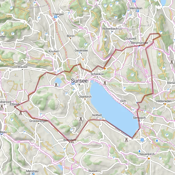 Miniaturní mapa "Gravelová dobrodružná cesta kolem Schenkonu" inspirace pro cyklisty v oblasti Zentralschweiz, Switzerland. Vytvořeno pomocí plánovače tras Tarmacs.app