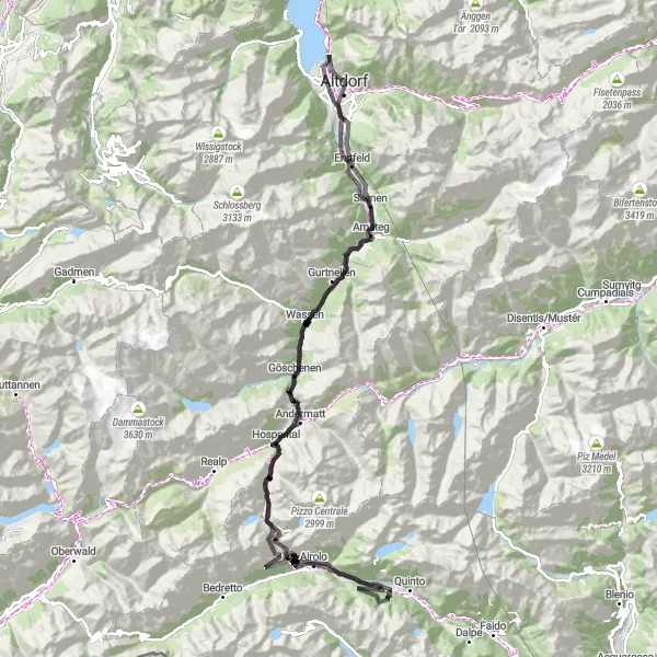 Map miniature of "The Swiss Uri Roundabout" cycling inspiration in Zentralschweiz, Switzerland. Generated by Tarmacs.app cycling route planner