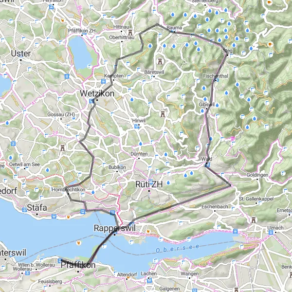 Miniaturekort af cykelinspirationen "Fra Freienbach til Johannisberg" i Zentralschweiz, Switzerland. Genereret af Tarmacs.app cykelruteplanlægger