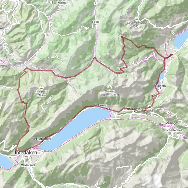 Miniatua del mapa de inspiración ciclista "Ruta de ciclismo de grava Lungern - Burgruine Rosenberg" en Zentralschweiz, Switzerland. Generado por Tarmacs.app planificador de rutas ciclistas