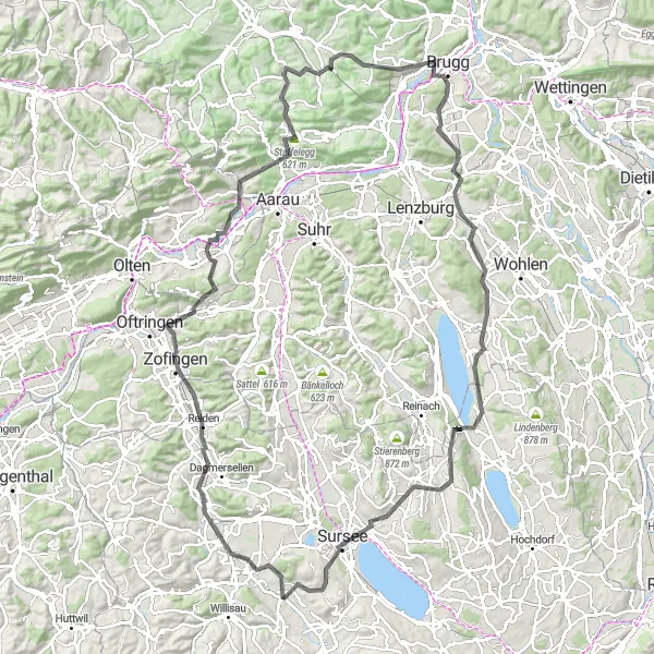 Miniatura della mappa di ispirazione al ciclismo "Avventura su strada tra Grosswangen e Altishofen" nella regione di Zentralschweiz, Switzerland. Generata da Tarmacs.app, pianificatore di rotte ciclistiche