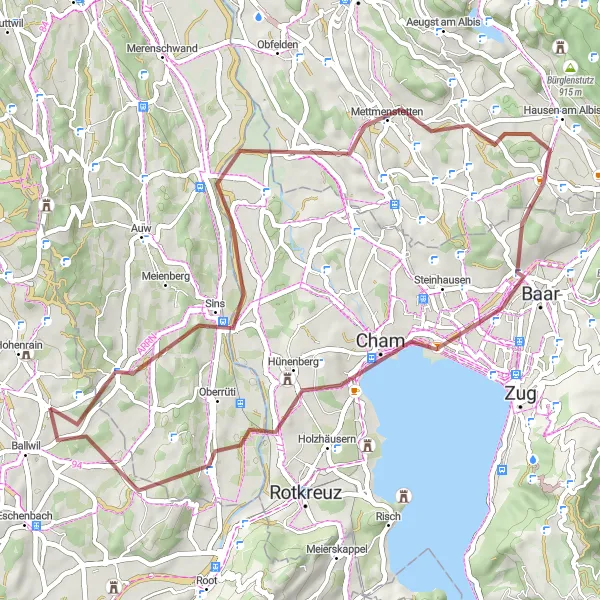 Miniaturní mapa "Gravel okruh kolem Hohenrainu a okolí" inspirace pro cyklisty v oblasti Zentralschweiz, Switzerland. Vytvořeno pomocí plánovače tras Tarmacs.app