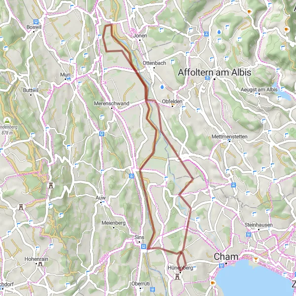 Miniature de la carte de l'inspiration cycliste "Randonnée à travers les collines de la région" dans la Zentralschweiz, Switzerland. Générée par le planificateur d'itinéraire cycliste Tarmacs.app