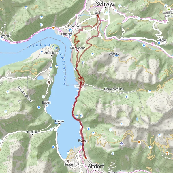 Map miniature of "Axenstein and Tellsplatte Gravel Adventure" cycling inspiration in Zentralschweiz, Switzerland. Generated by Tarmacs.app cycling route planner