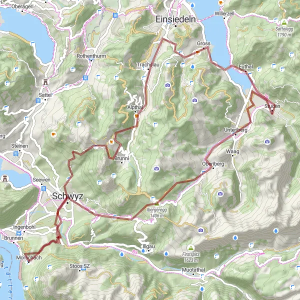 Miniature de la carte de l'inspiration cycliste "L'exploration du Sihlsee" dans la Zentralschweiz, Switzerland. Générée par le planificateur d'itinéraire cycliste Tarmacs.app