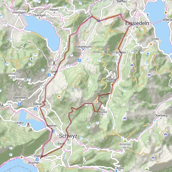 Kartminiatyr av "Steinen to Schwyzer Panorama Gravel Ride" sykkelinspirasjon i Zentralschweiz, Switzerland. Generert av Tarmacs.app sykkelrutoplanlegger