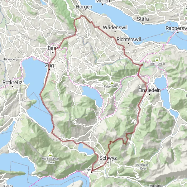 Map miniature of "Scenic Gravel Loop from Ingenbohl" cycling inspiration in Zentralschweiz, Switzerland. Generated by Tarmacs.app cycling route planner