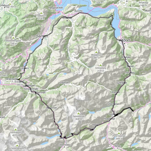 Miniatuurkaart van de fietsinspiratie "Alpine Hoogtepunt: Furkapas" in Zentralschweiz, Switzerland. Gemaakt door de Tarmacs.app fietsrouteplanner