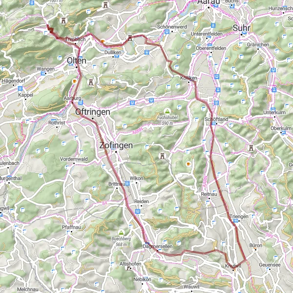 Kartminiatyr av "Gravel tur til Staffelbach" sykkelinspirasjon i Zentralschweiz, Switzerland. Generert av Tarmacs.app sykkelrutoplanlegger