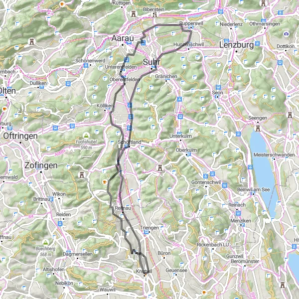 Mapa miniatúra "Jízda okolo Staffelbachu" cyklistická inšpirácia v Zentralschweiz, Switzerland. Vygenerované cyklistickým plánovačom trás Tarmacs.app