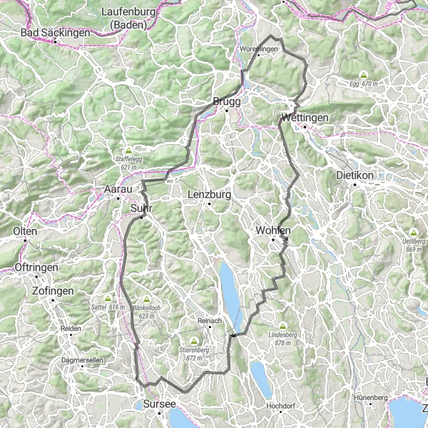 Map miniature of "Challenging Knutwil Loop" cycling inspiration in Zentralschweiz, Switzerland. Generated by Tarmacs.app cycling route planner