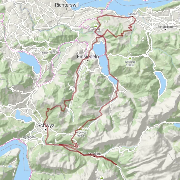 Kartminiatyr av "Krevende grustur til Unteriberg via Muotathal" sykkelinspirasjon i Zentralschweiz, Switzerland. Generert av Tarmacs.app sykkelrutoplanlegger