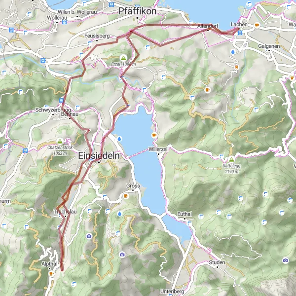 Karten-Miniaturansicht der Radinspiration "Graveltour um Lachen - Einsiedeln" in Zentralschweiz, Switzerland. Erstellt vom Tarmacs.app-Routenplaner für Radtouren