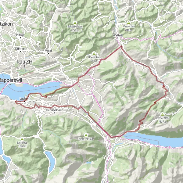 Miniature de la carte de l'inspiration cycliste "Aventure Gravel à Lachen" dans la Zentralschweiz, Switzerland. Générée par le planificateur d'itinéraire cycliste Tarmacs.app