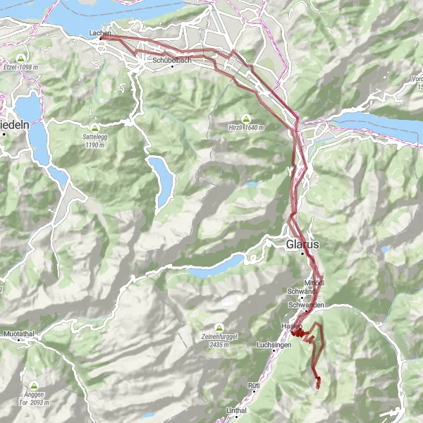 Karttaminiaatyyri "Mountainous Gravel Challenge" pyöräilyinspiraatiosta alueella Zentralschweiz, Switzerland. Luotu Tarmacs.app pyöräilyreittisuunnittelijalla