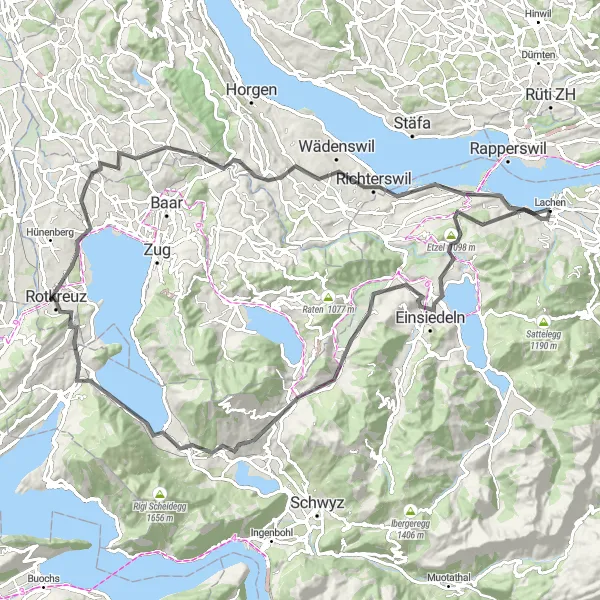 Map miniature of "Lachen's Scenic Loop" cycling inspiration in Zentralschweiz, Switzerland. Generated by Tarmacs.app cycling route planner