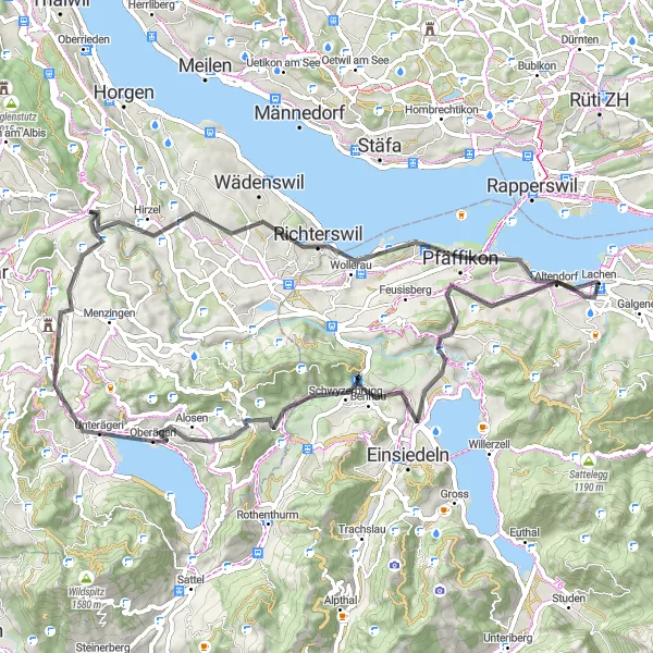 Miniatua del mapa de inspiración ciclista "Viaje Escénico por el Lago de Zúrich" en Zentralschweiz, Switzerland. Generado por Tarmacs.app planificador de rutas ciclistas