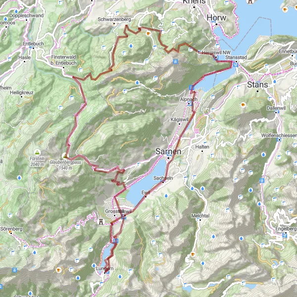 Miniatuurkaart van de fietsinspiratie "Gravelavontuur van Grossteil naar Sarnersee" in Zentralschweiz, Switzerland. Gemaakt door de Tarmacs.app fietsrouteplanner