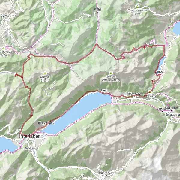 Miniaturekort af cykelinspirationen "Brienz-Sörenberg-Interlaken Loop" i Zentralschweiz, Switzerland. Genereret af Tarmacs.app cykelruteplanlægger