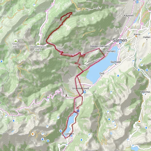 Miniatura della mappa di ispirazione al ciclismo "Avventura ciclistica tra Giswil e Käppeli" nella regione di Zentralschweiz, Switzerland. Generata da Tarmacs.app, pianificatore di rotte ciclistiche