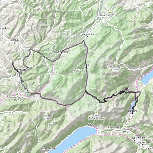 Miniaturní mapa "Výzva v Alpách: Cyklistická trasa okolo Lungernu" inspirace pro cyklisty v oblasti Zentralschweiz, Switzerland. Vytvořeno pomocí plánovače tras Tarmacs.app