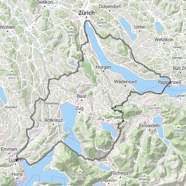 Miniaturní mapa "Scenic road cycling route from Luzern" inspirace pro cyklisty v oblasti Zentralschweiz, Switzerland. Vytvořeno pomocí plánovače tras Tarmacs.app