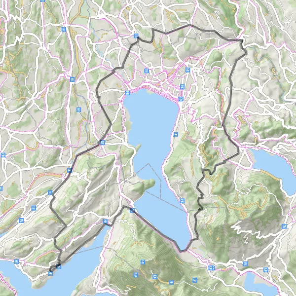 Miniatura della mappa di ispirazione al ciclismo "Tour in bicicletta su strada da Meggen ad Hohle Gasse" nella regione di Zentralschweiz, Switzerland. Generata da Tarmacs.app, pianificatore di rotte ciclistiche